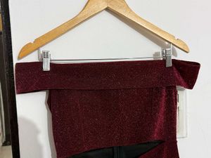 Burgundy Sparkle Off-Shoulder Dress