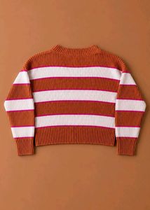 RUST &amp; WHITE STRIPED V-NECK SWEATER