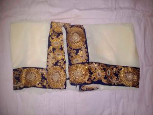 Elegant Cream Saree with Gold Embroidery