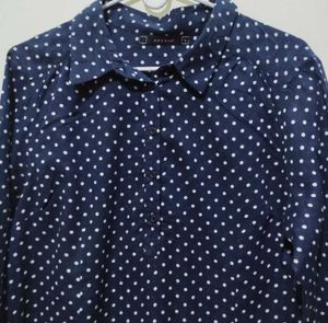 Anasazi Navy Blue White Polka Dot Tunic Top Shirt