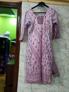Light Pink Printed Kurta with Salwar Dupatta Set