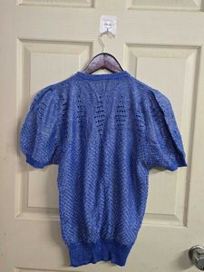 Stylish Blue Textured Short Sleeve Top