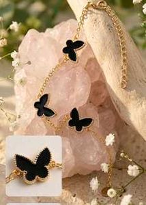 Dainty Butterfly Gold & Black Enamel Bracelet