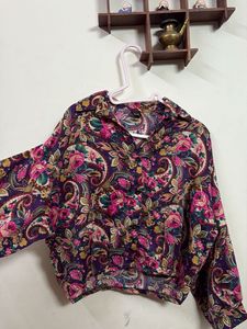 Vibrant Floral Print Button-Up Blouse