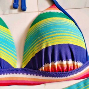 Colorful Striped Bikini Top S