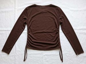 Coffee Brown Ruched Mesh Long Sleeve Top