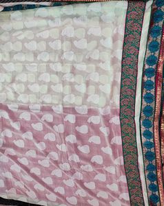 Elegant Pink &amp; Cream Silk Saree