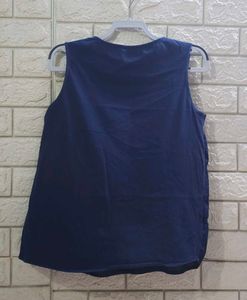 Mango Blue Sleeveless Embroidered Top