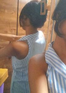 Collared halter neck Blue Striped Sleeveless Top