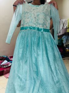 Beautiful Aqua Blue Gown with White Embroidery kid