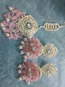 Pink Pearl Maangtika &amp; Earrings Set😍
