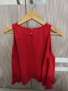 Chic Red Cold Shoulder Blouse