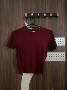 H&M Maroon Short Sleeve Cropped Top