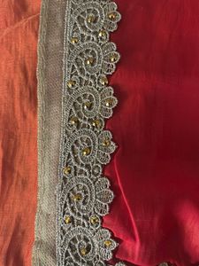 Elegant Red Saree with Golden Lace