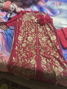 Elegant Red Kurta Set with Gold Embroidery