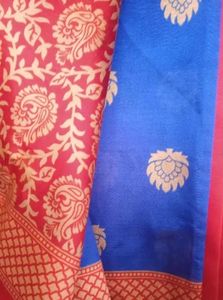 Mysore Silk Blue And Red Beautiful Saree