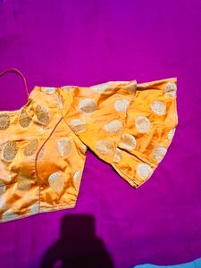 Vibrant Orange Brocade Bell Sleeve Blouse