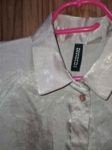Shiny Button-Up Blouse