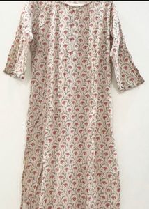 Off White Cotton Kurti with Red Floral Print