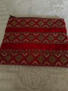 Embroidered Red Clutch Combo Set
