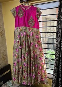 Floral Gown With Embroidered Yoke