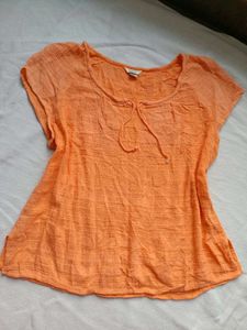 Orange Crinkle Cotton Blouse