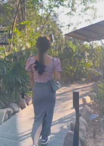 Grey Maxi Skirt with Back Slit