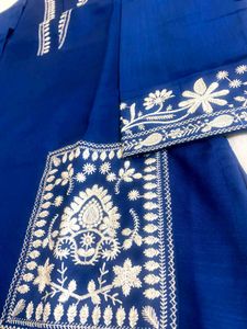 Elegant Blue Kurta Set with White Embroidery