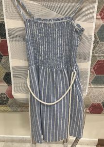 Blue Striped Smocked Midi Dress  Size S