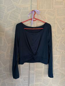 Dark Blue Twist Front Long Sleeve Top