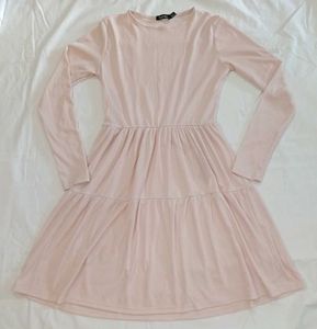 Pink Tiered Long Sleeve Midi Dress
