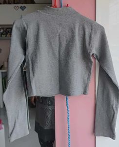 Grey Cropped Mock Neck Long Sleeve Top