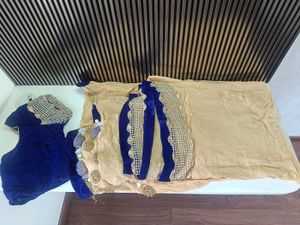 Elegant Beige Saree with Blue Border