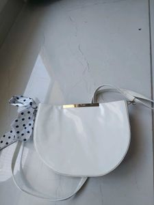 Stylish White Half Moon Handbag