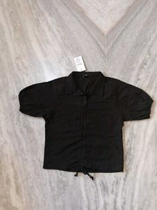 Black Ruched Drawstring Shirt