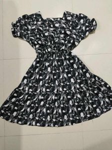 Black &amp; White Printed Tiered Dress