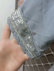 Grey Kurti With Plazo And Dupatta Flaw Less