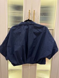 Navy Blue Cropped Button-Up Shirt