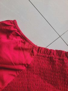 Red Puff Sleeve Square Neck Peplum Top