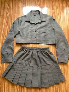 Pinstripe Crop Shirt &amp; Pleated Skirt Set