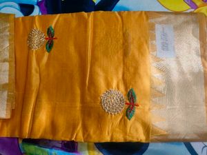 Yellow Silk Saree with Embellishments