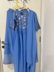Pastel Blue Kurta set With palazzo &amp; Dupatta