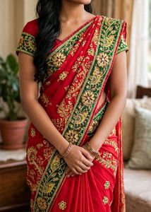 Red  and orange Embroidered georgette combo 2 sare