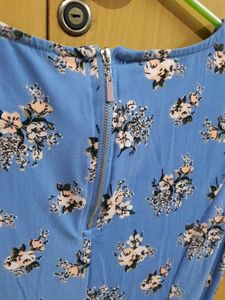 Blue Floral Print Short Sleeve Dress