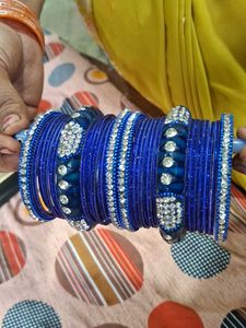 Blue Bangles with Rhinestone Embellishments