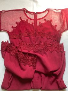 Elegant Red Lace Trim Jumpsuit