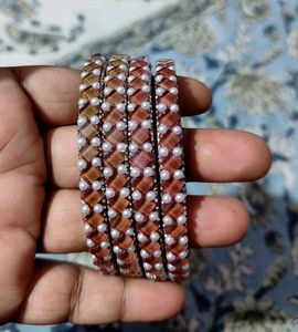 Elegant Pearl and Stone Bangles Set