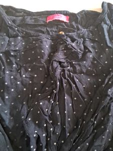 Chic Black Long Sleeve Top with Polka Dots