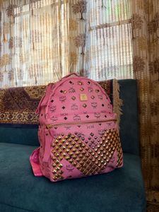 Pink MCM Studded Backpack