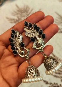 New Oxidized Silver Peacock Choker Set